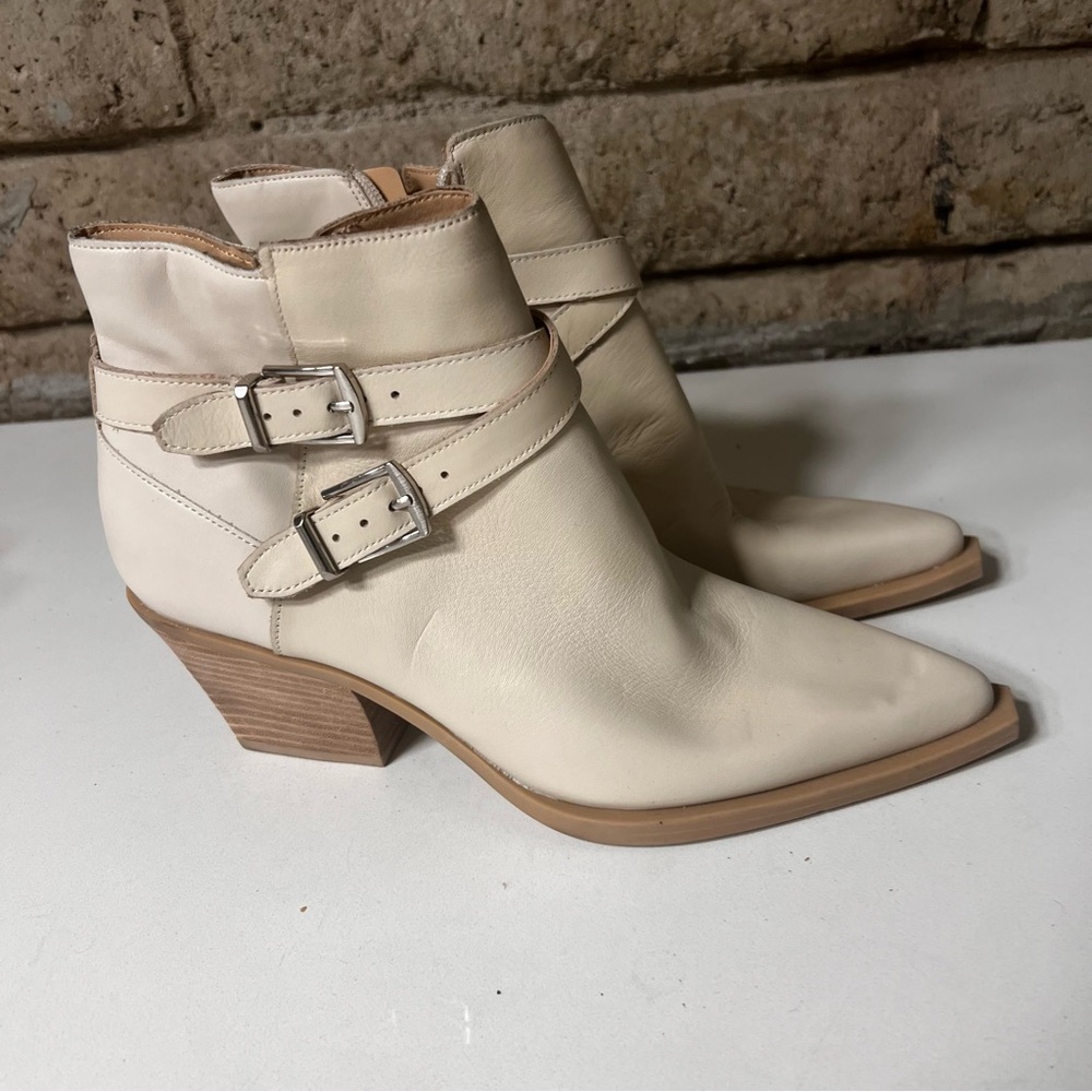 Dolce Vita Cream Ankle Booties with Buckle Detail